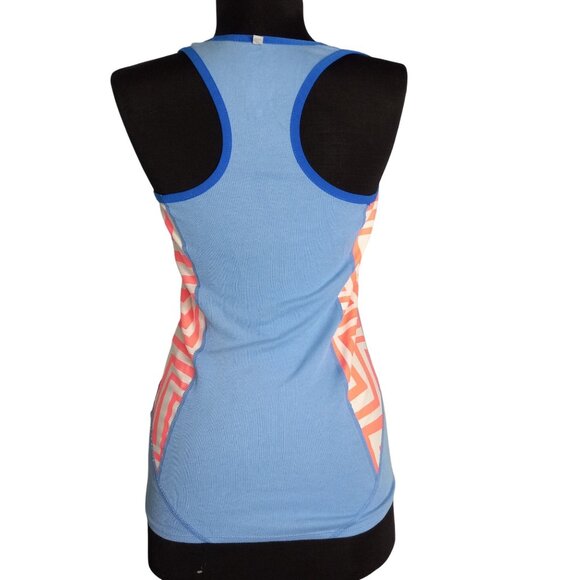 Nike Dri Fit XS Tank Top Blue Racerback Coral Geometric Reflective Side Panels - Picture 2 of 7